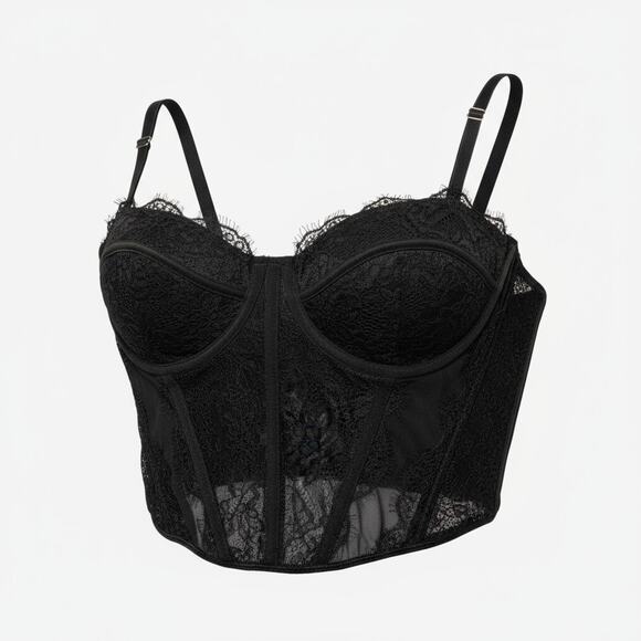 Dealmore Black Floral Lace Bustier Top Approx size Medium - Picture 2 of 10